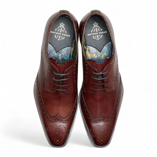 Antique Rogue Men’s Burgundy Leather Classic Formal Lace-Up Brogue Shoes
