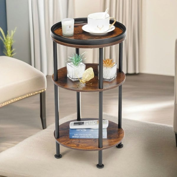 Rafaelo Mobilia 3 Tier Round Coffee Table Rustic Brown