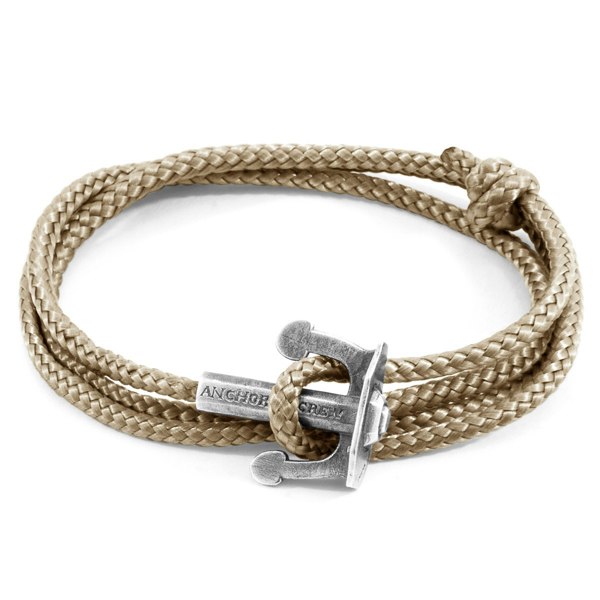 Anchor & Crew Sand Brown Union Anchor Silver and Rope Bracelet