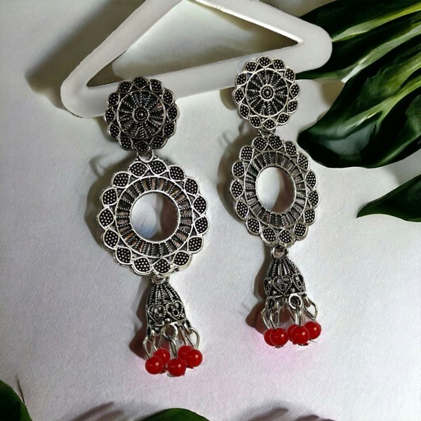 The Colourful Aura Indian Boho Oxidised Drop Ethnic Jhumkis Earrings