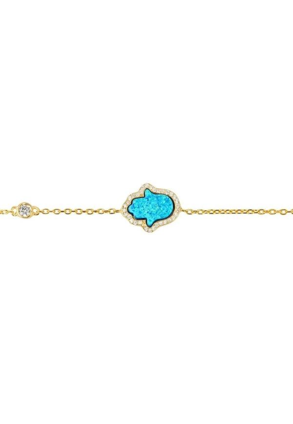 Hamsa Opalite Turquoise Blue Bracelet Gold - LATELITA Bracelets