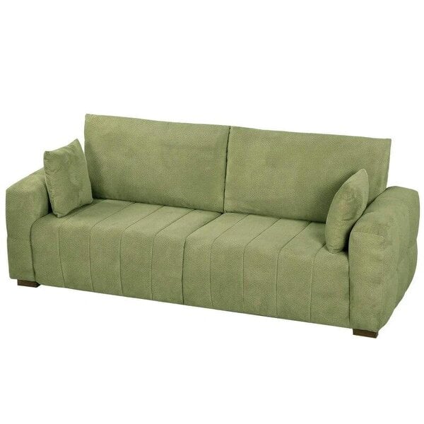 3 Seater Sofa, Upholstered Velvet Couch for Bedroom with Pillows, Padded Cushion and Wood Legs, Green