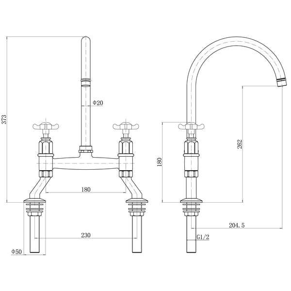 Flode Larvik | Kitchen Crosshead Bridge Mixer Tap | Polished Chrome Finish