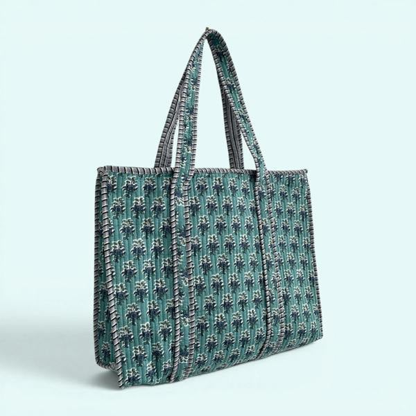 Hayley & Co Teal Ditsy Floral Quilted Cotton Tote Bag