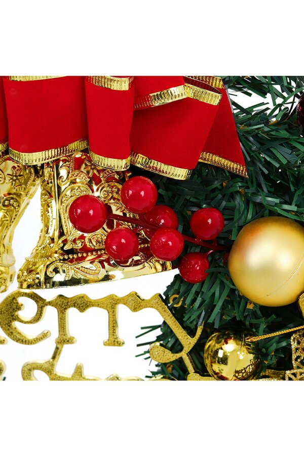 Living and Home D30cm Christmas Artificial Wreath with Xmas Baubles Bells Bow Knots