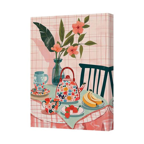 Benjamin Tate Design Floral Kitchen Still Life Canvas Wall Art Teapot And Fruit Print Handmade
