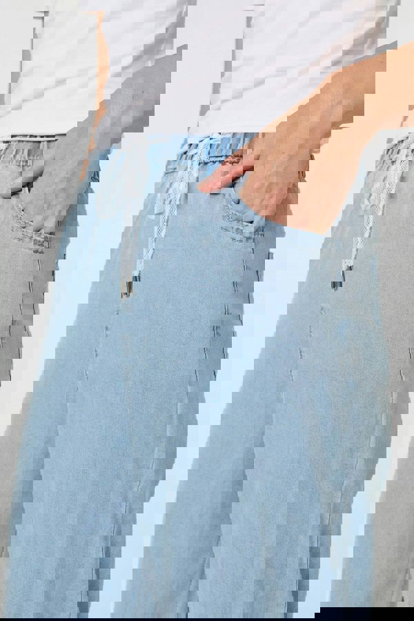 Blue | Tie Waist Wide Leg Relaxed Trousers
