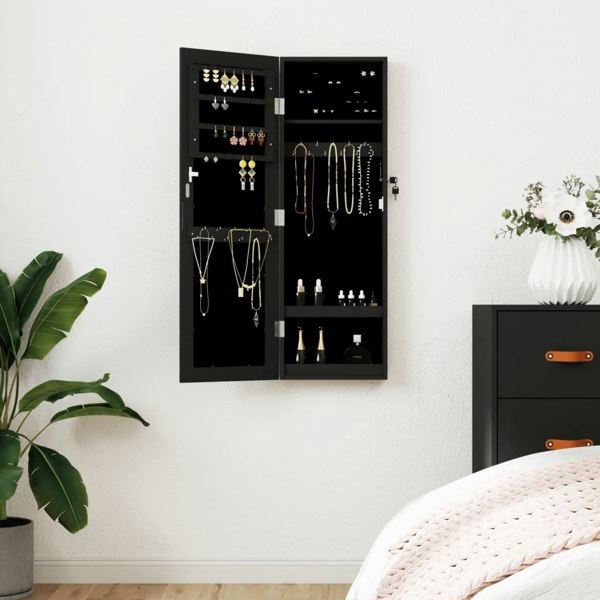 Berkfield Mirror Jewellery Cabinet Wall Mounted Black 30x8.5x90 cm
