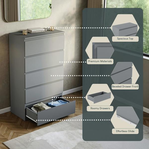Vida Designs Denver 5 Drawer Chest, Black