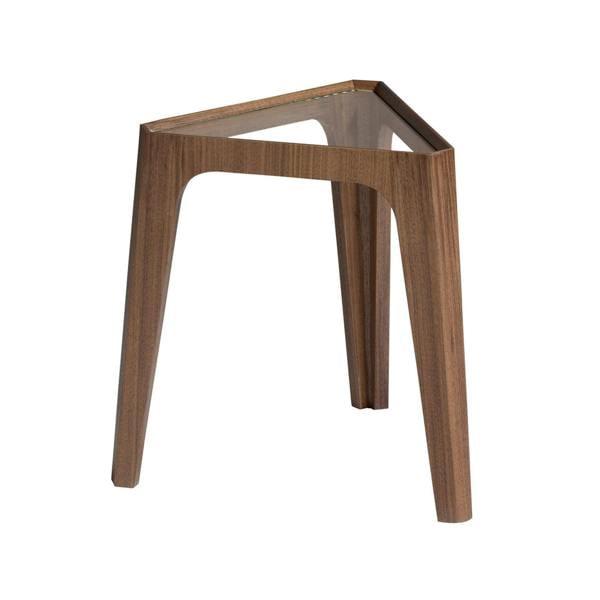 Angel Cerdá Triangular corner table in tempered glass and walnut 2107