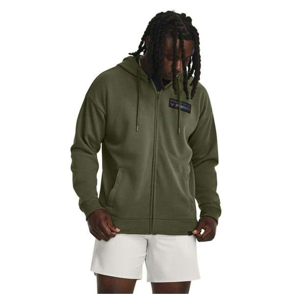 Under Armour Mens Project Rock Relaxed Fit Full Zip Hoodie - Green - 