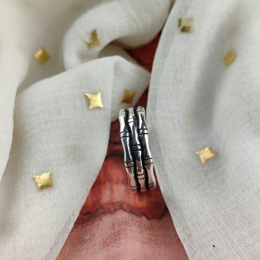 The Colourful Aura Silver Adjustable Thick Multilayer Bamboo Dainty Band Ring