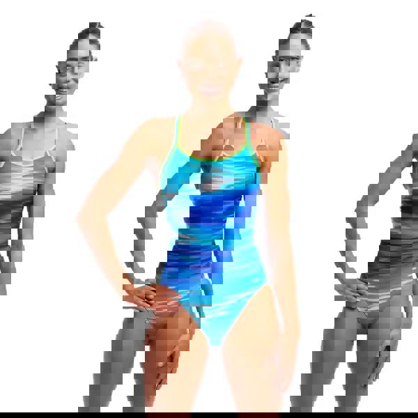 Funkita Sea Breeze Diamond Back swimsuit in blue with eco C-Infinity watercolor design