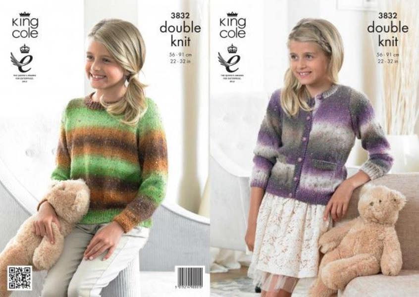 King Cole Country Tweed Knitting Pattern 3832, Cardigans, Sweaters for Kids, 22 - 32 Inches - Intermediate