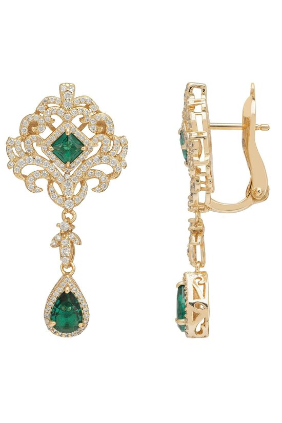 Latelita Claridge Drop Earrings Emerald Gold