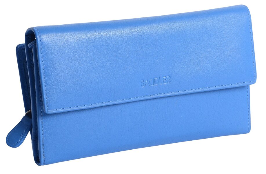 SADDLER ELLA Leather 18cm Trifold Purse - 20 Card Slots, Several Coin and Note Sections - RFID Protected - Electric Blue