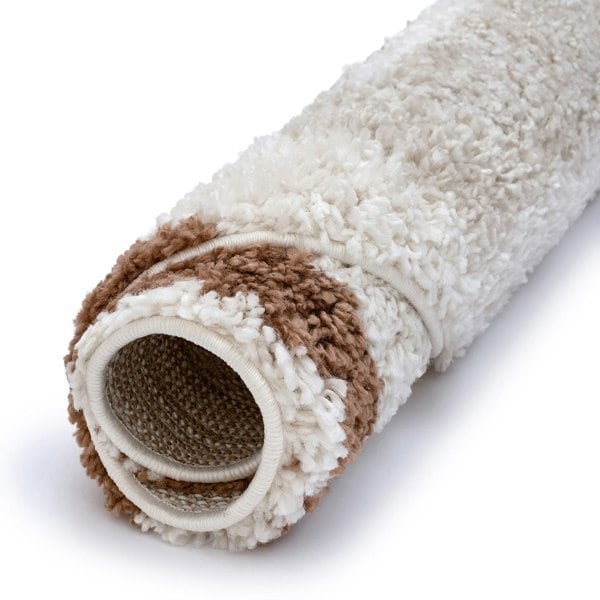 Moodi Shaggy Cream/Brown Rug, Bordered design, easy to clean, fluffy pile| THE RUGS