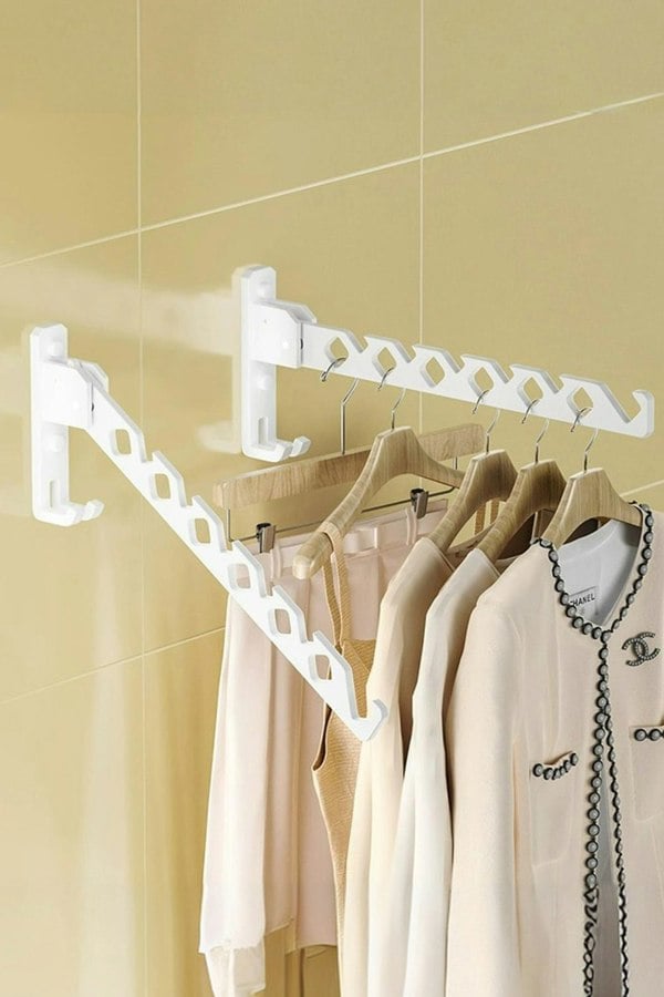 Living and Home 2Pcs Wall Mounted Clothes Drying Rack Foldable Laundry Hanger Wall Clothes Rack for Laundry Room