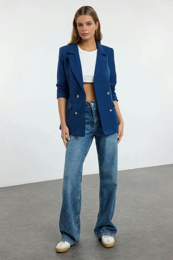 WOVCOR Lined Woven Blazer Jacket with Button Detail