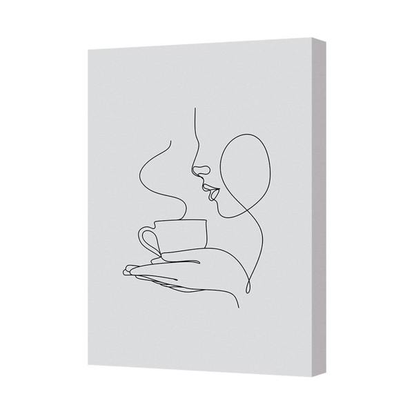 Benjamin Tate Design Minimal Line Art Canvas Print Of Woman Holding Cup With Steam