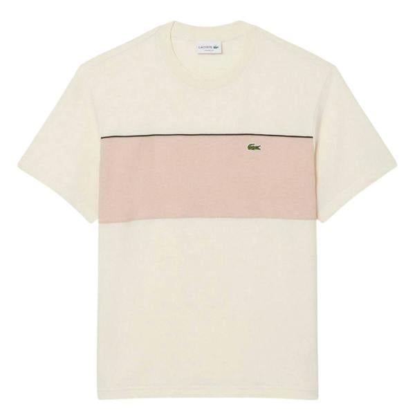 Lacoste Mens Colour Block Cotton Regular T-Shirt - Beige - 