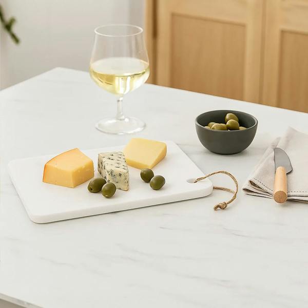Kindia White Marble Chopping and Serving Board with Hanging Loop