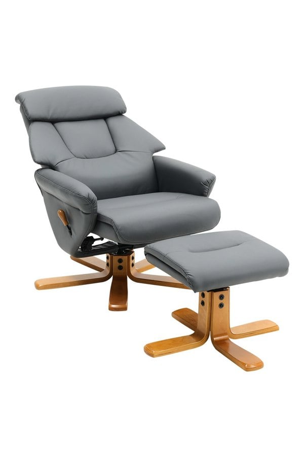 Living and Home Grey Swivel Faux Leather Lounge Recliner with Ottoman