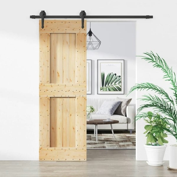Berkfield Sliding Door with Hardware Set 70x210 cm Solid Wood Pine