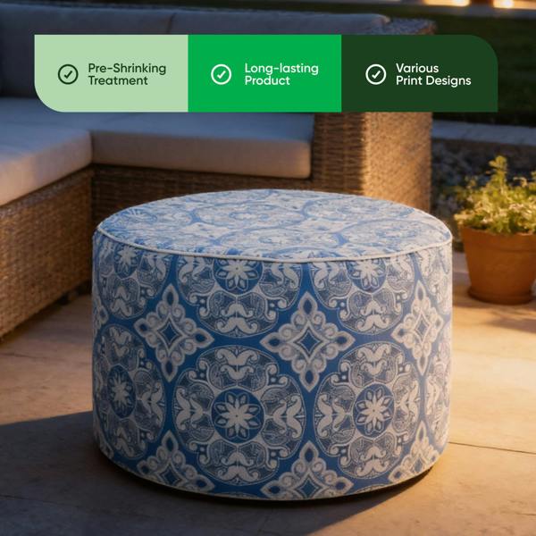 Gardenwize Outdoor Pouf Ottoman – Jacquard Blue Inflatable Footstool