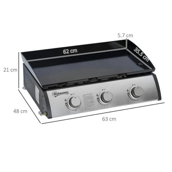 Bobobiy Gas Plancha Barbecue Grill with 3 Stainless Steel Burner, 7.5kW, Portable Tabletop Gas BBQ with Non-Stick Griddle for Camping Picnic Garden