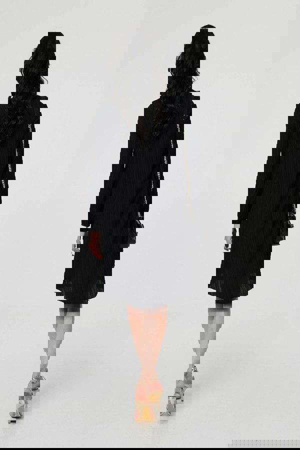 Black | Pleated V-Neck Long Sleeve Swing Dress
