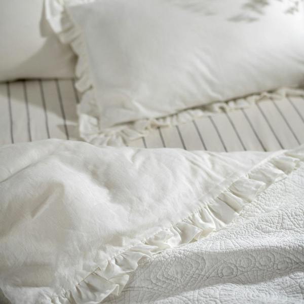 White Ruffled Linen Cotton Blend Duvet Covers close-up detail 1 | Soak and Sleep