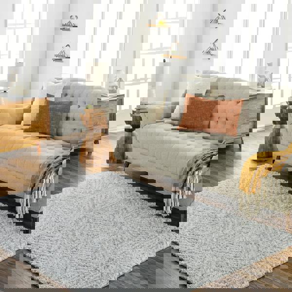 Livabliss Cloudy Shag-Geometric Beige Grey Soft Plush Pile Rug