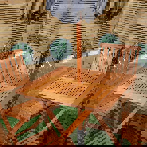 Samuel Alexander Outdoor 4 Person Folding Square Wooden Garden Dining Table Chairs Grey Parasol and Base Set