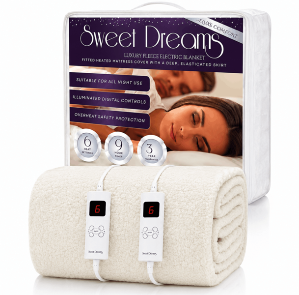 Sweet Dreams Luxury Fleece Electric Blanket Superking Size, Machine Washable Underblanket, Digital Control, Overheat Protection