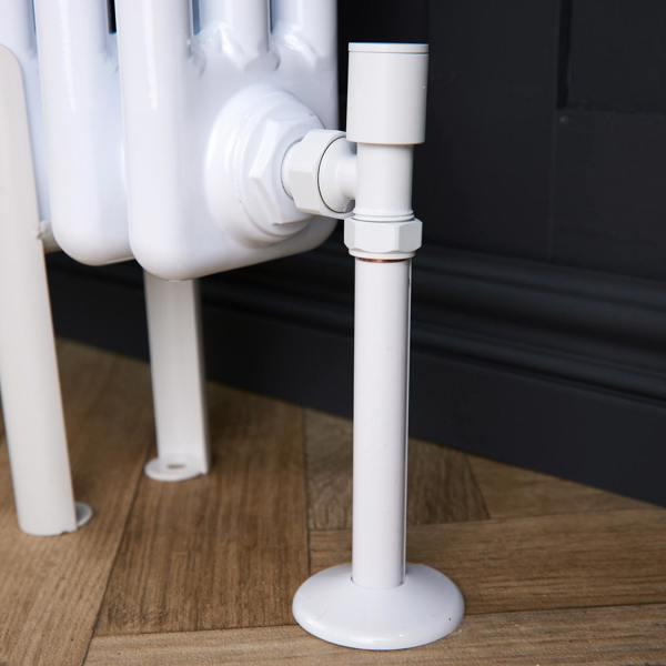 Flode Angled Round Manual Radiator Valve Pack | 15mm x 1/2″ | Matt White