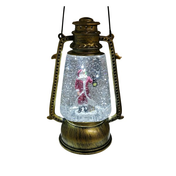 Samuel Alexander 24cm Christmas Water Spinner Antique Gold Effect Hurricane Lantern Style  with Santa Scene