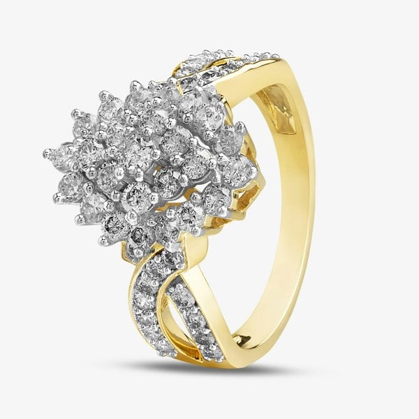 T. H. Baker 9ct Yellow Gold 1.00ct Diamond Cluster Shoulder Set Ring TH012569R