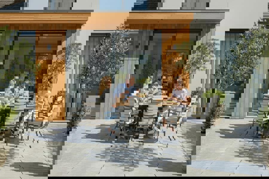 Garden Impressions Edison Natural - Six Seater Oval Dining Suite with Sergio Chairs - Sand Cushions