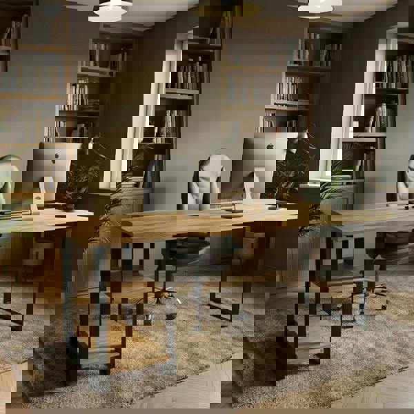 TRL Furniture Staved Oak Office Desk with Under Desk Shelves