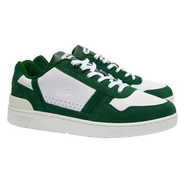 Lacoste Mens T-Clip Leather Trainers - White/Green