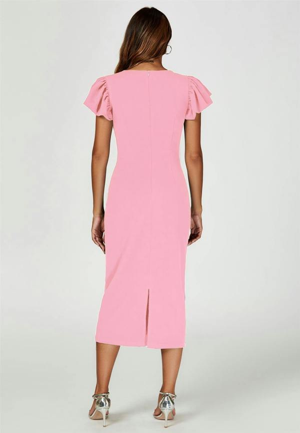 FS Collection Volume Sleeve Bodycon Midi Dress In Pink