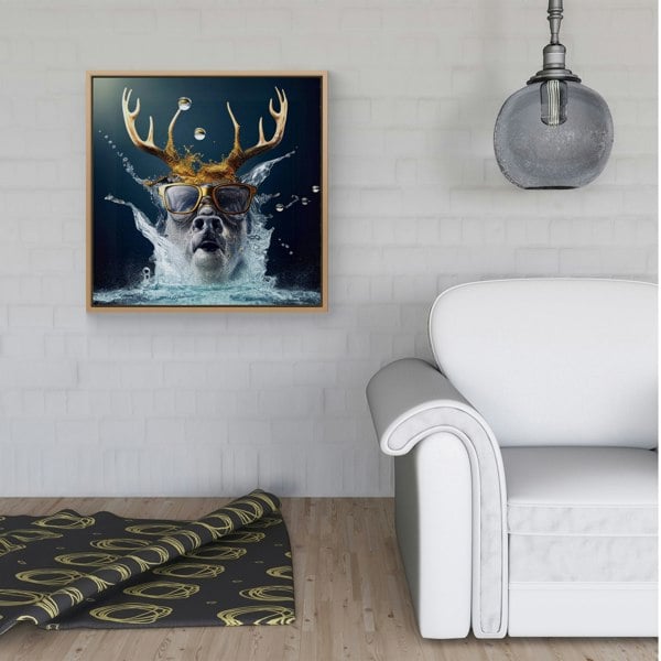 Warren Reed Stag Splash Art Framed Canvas