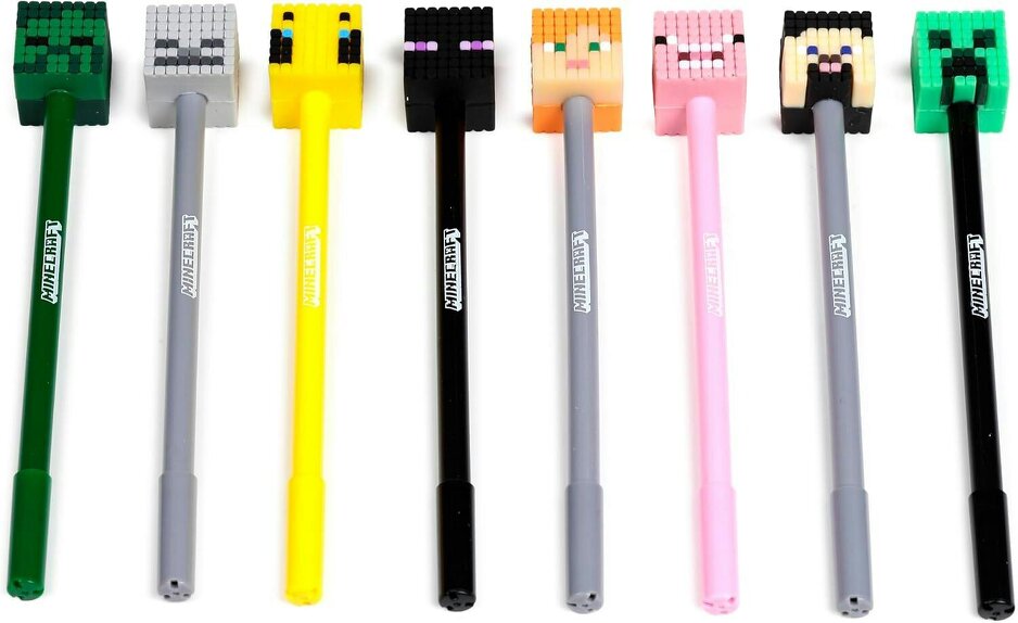 Puckator Minecraft Fine Tip Black Pens Silicone Toppers Set of 8