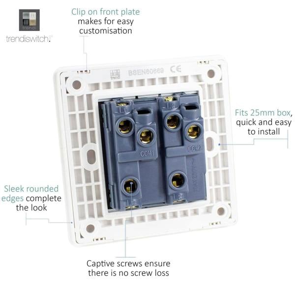 Trendi Switch 2 Gang 1 or 2 way Rocker Light Switch in Ice White