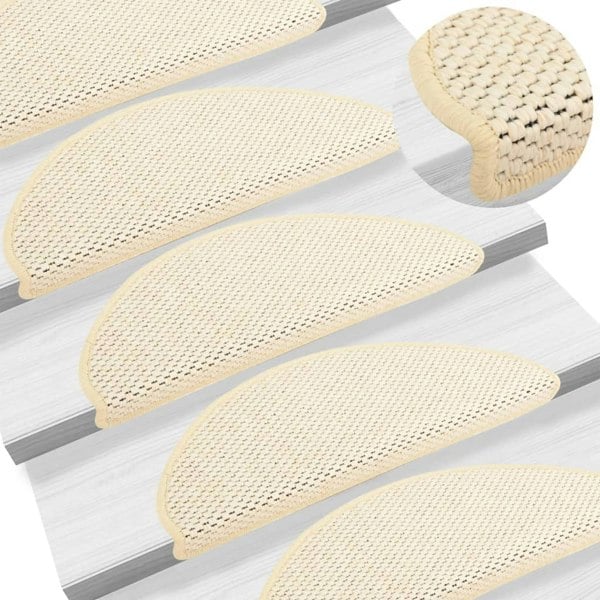 Berkfield Stair Mats Self-adhesive Sisal-Look 15 pcs 65x21x4 cm Cream