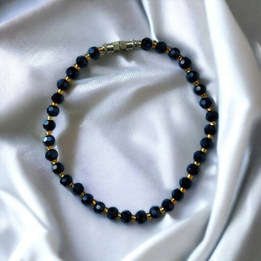 The Colourful Aura Blue Gold Crystal Beaded Sparkle minmalist Elegant Bracelet - Black - Black