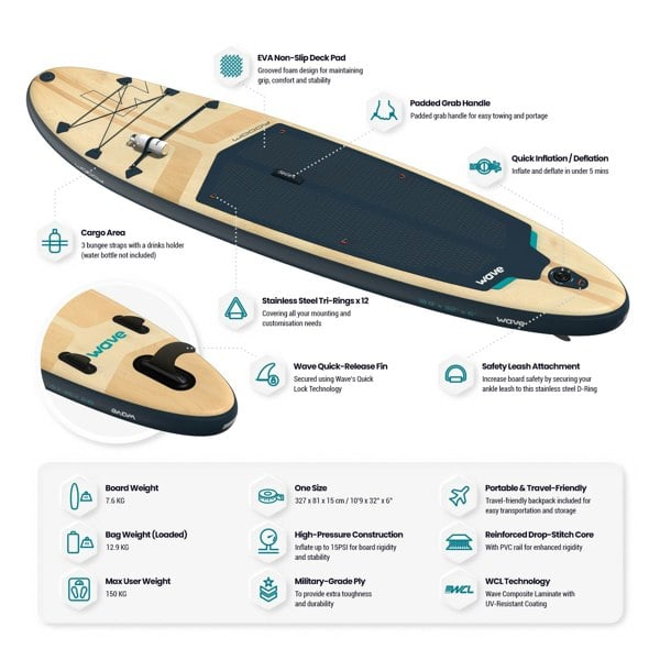 Wave Woody 2.0 SUP | Inflatable Paddleboard & Accessories | 10'9ft