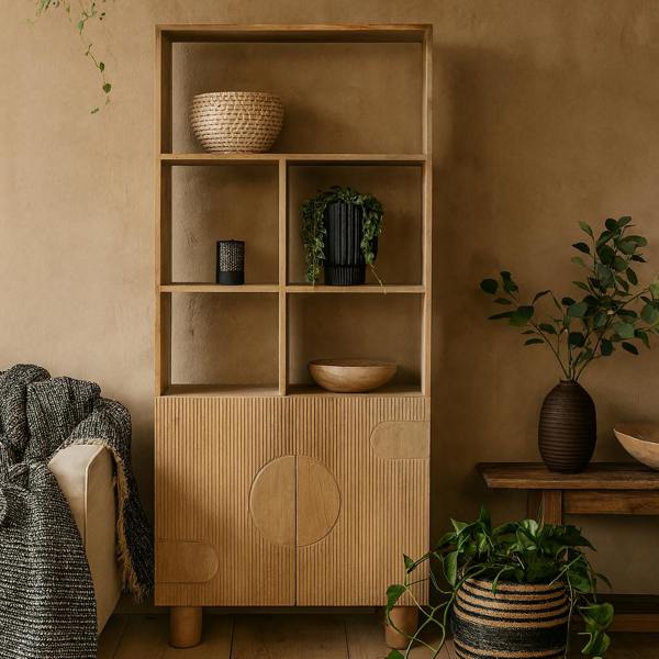 Wyld Haus Buffalo Natural Mango Wood Bookcase with Two Door Cabinet