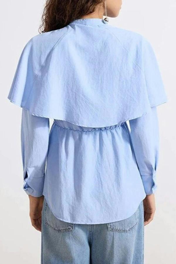WOVCOR Cotton Fabric Cape Detail Woven Shirt